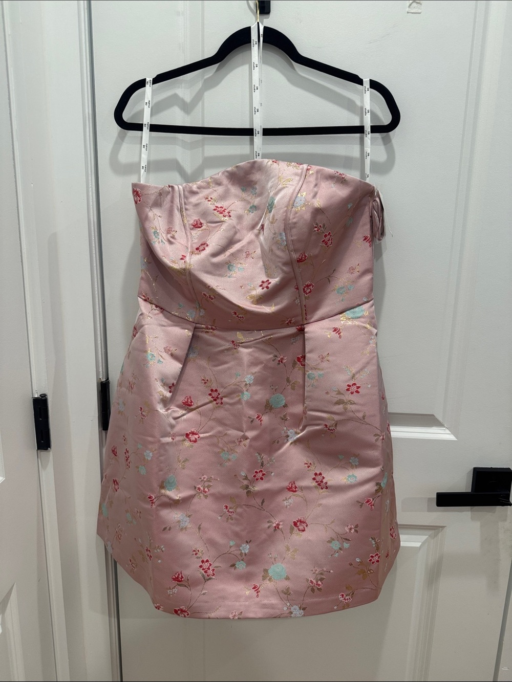 Strapless Pink Floral Mini Dress
